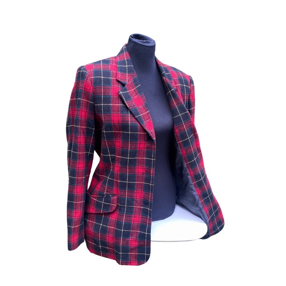 White Stag Womens Blazer Jacket Red Plaid 16W Vintage 70% Wool Holiday Academia - Picture 3 of 9